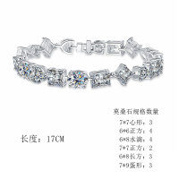 S925 Sterling Silver Geometric Irregular Tennis Bracelet with Moissanite and Zirconia for Women-29.4ct zircon bracelet  17cm