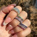 wholesale S925 Sterling Silver Cross-Border Women's Ring with Full Pavé Colorful Zirconia Single Row Diamond Stackable Minimalist Foreign Trade Band-0-0