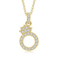 Gold-Plated Copper Crown Zircon Quartz Letter Pendant Necklace-Letter necklace O
