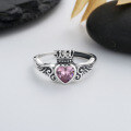 wholesale S925 sterling silver crown wings castle heart pink zirconia ring, French luxury style elegant ring for women-0-2