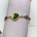 wholesale S925 silver inlaid natural Hetian jadeite lavender gourd bracelet with Five Blessings design in new Chinese style-0-3
