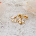 wholesale S925 silver-plated 14K gold Japanese minimalist vintage-style fan-shaped petal white topaz earrings-0-3