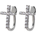 wholesale S925 silver cross ear clips for women, Korean and Japanese style, minimalist diamond-studded earrings for non-pierced ears, jewelry E7090-0-4
