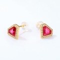 wholesale 925 silver gold-plated minimalist Japanese red corundum shield geometric stylish versatile elegant earrings wholesale-0-2