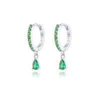 wholesale Brass Luxury High-end Crystal-embellished Colored Teardrop Ear Cuffs,ins。-Platinum-Green Diamond