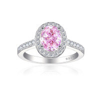 wholesale S925 Sterling Silver 15ct Gemstone Ring for Women with High-End Feel, 6*8 Ice Flower Cut-Fireworks G-42 Medium Pink US Size 8#