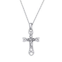 wholesale Sterling Silver Chain Celtic Knot Necklace Wholesale with Cross Pendant-Platinum, approximately 2.56g 925 silver