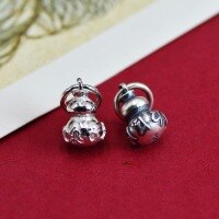 wholesale Sterling Silver Antique Six-Word Mantra Mini Gourd Simple Chinese Style Stringing Beads with Braided Cord Handmade Spacer Beads-Silver six-character small gourd