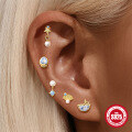 wholesale S925 Sterling Silver Flat Threaded Ear Cartilage Stud Set with Seashell, Starfish, and Pearl-0-1