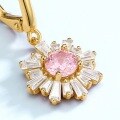wholesale 925 Silver Gold Plated with Pink Zircon Geometric Sunflower Earrings, New European and American Fashion Wholesale from Manufacturer-0-2
