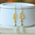 wholesale 925 silver with natural Hetian jade, manufacturer wholesale new Chinese-style precious as ever long drop earrings, Chinese-style ear accessories-0-2