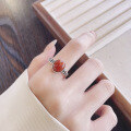 wholesale S925 Sterling Silver Vintage Antique Style Coin Design Trendy Southern Red Agate Adjustable Open Ring for Women-0-0