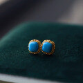 wholesale Pure silver gold-plated minimalist ins natural turquoise square stud earrings with 6mm main stone, elegant women-0-0