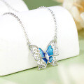 wholesale S925 sterling silver summer new small and niche women's summer high-end versatile collarbone chain with aqua blue butterfly necklace-0-2