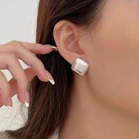 wholesale S925 Sterling Silver Unique Geometric Square Stud Earrings Korean High-end Minimalist Style Earrings-Sterling silver