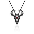 wholesale S925 silver designer-style Shan Hai Jing bull head pendant with dark retro design, inlaid with green agate necklace pendant-0-6