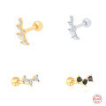 wholesale S925 Sterling Silver Three-Prong Double-Ended Round Diamond Piercing Ear Stud,INS-0-0