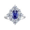 wholesale 925 Sterling Silver Popular Muju Jewelry Oval Blue Gemstone Luxuriously Bezel-Set Diamond Ring for Women, Versatile and Stylish-0-4