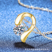 S925 Silver Cross-Border Original Moissanite Necklace with Heart Design-High-carbon stone gold color  925 silver