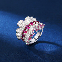 wholesale S925 rhodium-plated heavy work group setting design cultivated synthetic ruby ring set with zircon-Red No. 7