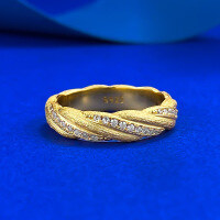wholesale S925 silver Italian brushed gold twisted ring with layered woven texture and elegant style-R1434 Gold 7