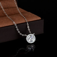 Sterling Silver Moissanite Pendant Necklace, Women's Fashion Round Luxury Bezel Setting.-1-carat moissanite