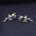 wholesale S925 silver Italian craftsmanship earrings with natural style magpie and London blue topaz, Russia-0-1