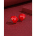 wholesale 925 Sterling Silver French Vintage Red Enamel Bean Stud Earrings Women Small Niche Design High-end Cross-border Earrings-0-0