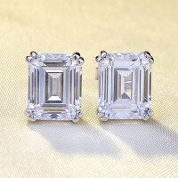 wholesale S925 Sterling Silver New 8*10mm High-Carbon Diamond White Diamond Rectangular Stud Earrings for Women, Fashionable European and American Style-E423 White Diamond &gt; 925 Silver