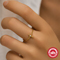 wholesale S925 Sterling Silver Adjustable Stretch Ring with Single Row Diamonds, Cross Pearl Statement Finger Ring-0-1