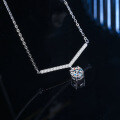 S925 Sterling Silver V-Cut Moissanite Necklace with Diamond Accents-0-1