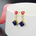 wholesale S925 Sterling Silver Korean Minimalist Elegant Heart Zircon Earrings Square Blue Diamond Studs for Women, Versatile for Daily Wear-0-3