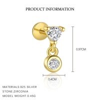 wholesale S925 Sterling Silver Cross-border Zircon Four-leaf Clover Butterfly Heart Tassel Earrings, Wholesale-E4780-Gold/Pair 925 Silver