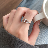 wholesale S925 Sterling Silver New Chinese Style Jin Wei Xue Same Design Vajra Ring Sweet Ins Style Minimalist Square Ring R02845-S925 silver ring>Adjustable opening