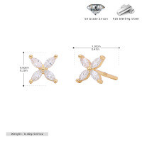 wholesale 925 Sterling Silver Colorful Zircon Flower Stud Earrings For Women-925 silver plated with gold + white zirconium 925 silver