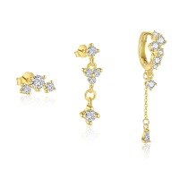 wholesale 925 Sterling Silver Chain Tassel Drop Earrings With Crystal Accents, Women's-Single three-piece set 925 silver