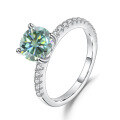wholesale S925 Sterling Silver 2ct Green Moissanite Ring with GRA Certificate, Fashionable Light Luxury Gemstone Ring-0-0