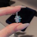 wholesale S925 Sterling Silver Paraiba Mint Green Ice Sugar Bow Square Pendant Necklace for Women, Small and Unique Design Collarbone Chain-0-3