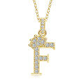 Gold-Plated Copper Crown Zircon Quartz Letter Pendant Necklace-0-9