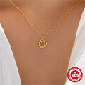 wholesale 925 Sterling Silver Geometric Oval Pendant Necklace with Zircon, Korean Style Minimalist Chain for Women-0-1
