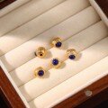 wholesale S925 antique silver gold-plated inlaid with natural lapis lazuli spacer beads barrel beads handmade DIY bracelet necklace jewelry accessories-0-3