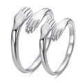 wholesale S925 Sterling Silver Couple's Ring Pair, Embracing Love Open Adjustable Women's Ring, Customizable, Drop Shipping-0-4