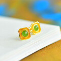 wholesale Gold-plated 925 silver vintage-style certified Hetian jade earrings minimalist square-set semi-circular jade earrings for women-0-3