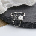 wholesale S925 Sterling Silver H Letter Pearl Tassel/Double-Layer Flower Pearl Ring, Small Luxurious Style Elegant Lady's Ring-0-2