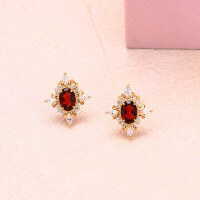 wholesale 925 Silver Vintage High-End Cross Star Earrings for Women with Natural Garnet and Zirconia Stud Earrings and Red Garnet Ring Set-Pomegranate Earrings>925 Silver