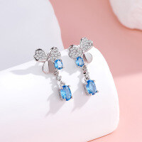 wholesale S925 Silver-Plated Zirconia Clover Earrings for Women, Light Luxury European-American Style, Fashionable and Versatile, Elegant and High-End-xb1438-white gold blue