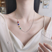 wholesale S925 Sterling Silver Creative Resin Enamel Color Block "Peace, Joy, and Happiness" Necklace Fashionable Sweet and Edgy Style Versatile Choker-504FL/approx. 5g 925 silver