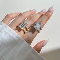 wholesale S925 Sterling Silver French Vintage Ring for Women, High-End Sense Emerald Cut Zirconia Double Ring Design, Fashionable and Versatile Ring-0-0