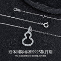 S925 Sterling Silver Luxe Hollow Fulu Gourd Pendant Necklace with Inlaid Crystals-0-1