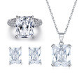 wholesale S925 Sterling Silver European-Style Three-Piece Jewelry Set with Square Zircon Earrings, Stackable Rings, and Necklace-0-33